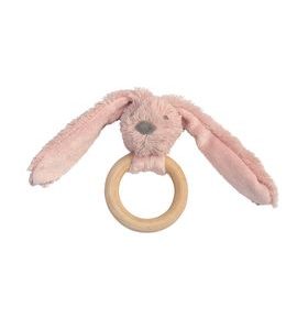HAPPY HORSE KRÁLÍČEK OLD PINK RICHIE S DŘEVĚNÝM KROUŽKEM - KOUSÁTKA - PRO DĚTI