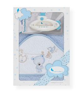 INTERBABY OSUŠKA FROTÉ PRÁDLO + TEPLOMĚR - MODRÁ - OSUŠKY A DĚTSKÉ ŽUPANY - KOUPÁNÍ A ZDRAVÍ