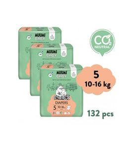 MUUMI BABY 5 MAXI+ 10–16 KG (132 KS), MĚSÍČNÍ BALENÍ EKO PLEN - JEDNORÁZOVÉ PLENY - PŘEBALOVÁNÍ