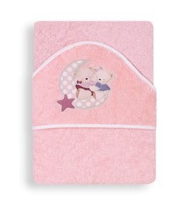 INTERBABY OSUŠKA FROTÉ 100X100 MEDVÍDEK S MĚSÍČKEM - RŮŽOVÁ - OSUŠKY A DĚTSKÉ ŽUPANY - KOUPÁNÍ A ZDRAVÍ