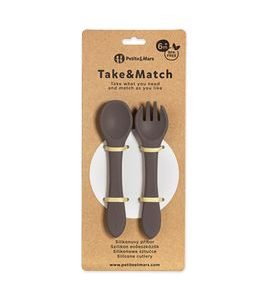 PETITE&MARS PŘÍBOR SILIKONOVÝ TAKE&MATCH BITTER COCOA 6M+ - LŽIČKY A PŘÍBORY - KRMENÍ