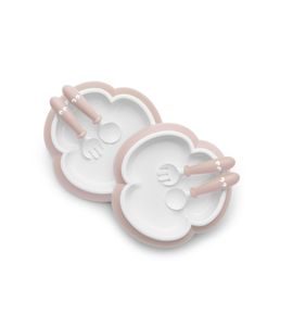 BABYBJÖRN TALÍŘEK SE LŽIČKOU A VIDLIČKOU PUDROVĚ RŮŽOVÝ SET 2KS - MISKY, TALÍŘKY A PODLOŽKY - KRMENÍ