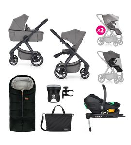 PETITE&MARS KOČÁREK KOMBINOVANÝ ICON 2V1 DOVE GREY XXL RWS + CORE PRO I-SIZE BLACK GREY + BÁZE - KOČÁRKY A PŘÍSLUŠENSTVÍ