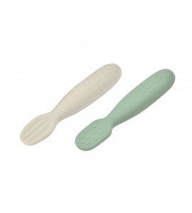 BEABA PRVNÍ TRÉNOVACÍ LŽIČKY SILIKONOVÉ SAGE GREEN / VELVET GREY - LŽIČKY A PŘÍBORY - KRMENÍ