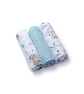 BABYONO PLENY BAMBUSOVÉ 3 KS BLUE, 70X70 CM - LÁTKOVÉ PLENY ALL IN ONE - PŘEBALOVÁNÍ