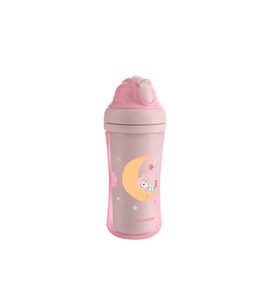 KIKKABOO HRNEK SE SILIKONOVÝM BRČKEM 220ML 8M+ MOONY ME PINK - DĚTSKÉ HRNEČKY - KRMENÍ