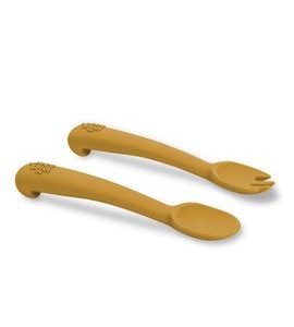 INTERBABY SET SILIKONOVÁ LŽIČKA + VIDLIČKA - OKROVÝ - LŽIČKY A PŘÍBORY - KRMENÍ
