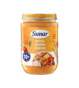 SUNAR PŘÍKRM DUŠENÁ ZELENINA S ČOČKOU 10M+ 190G - MASO/ZELENINA - KRMENÍ