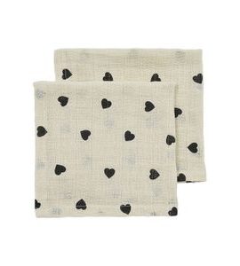 MEYCO MUŠELÍNOVÉ PLENY SWEET HEART 30X30 CM 2-BALENÍ - SOFT SAND/BLACK - ŽÍNKY A HOUBIČKY - KOUPÁNÍ A ZDRAVÍ