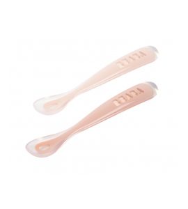 BEABA PRVNÍ LŽIČKY SILIKONOVÉ 2 KS S POUZDREM COTTON CANDY - LŽIČKY A PŘÍBORY - KRMENÍ