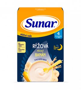 SUNAR MLÉČNÁ KAŠE RÝŽOVÁ PŘÍCHUŤ BANÁN NA DOBROU NOC 210G - KAŠE - KRMENÍ