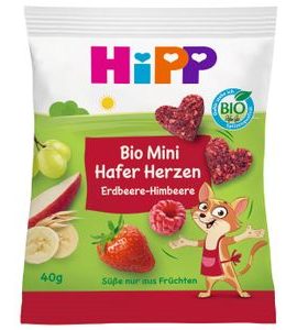 HIPP BIO OVOCNO-OBILNÁ SRDÍČKA JAHODA-MALINA 40 G - TYČINKY/SUŠENKY - KRMENÍ