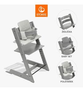 STOKKE® TRIPP TRAPP® + BABY SET + POLŠTÁŘEK ZVÝHODNĚNÁ SADA - JÍDELNÍ ŽIDLIČKY DŘEVĚNÉ - KRMENÍ
