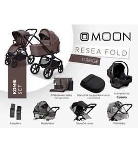 MOON RESEA FOLD KOMBI SET - GREIGE - KOMBINACE S PŘÍSLUŠENSTVÍM - KOČÁRKY A PŘÍSLUŠENSTVÍ