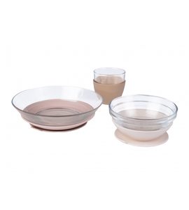 BEABA JÍDELNÍ SADA SKLENĚNÁ S PŘÍSAVKAMI COTTON CANDY - VÝHODNÉ SADY - KRMENÍ