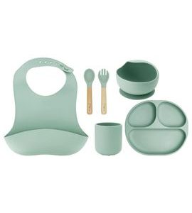 MOMI DĚTSKÝ SILIKONOVÝ JÍDELNÍ SET MOMI AMI ZELENÝ - MISKY, TALÍŘKY A PODLOŽKY - KRMENÍ