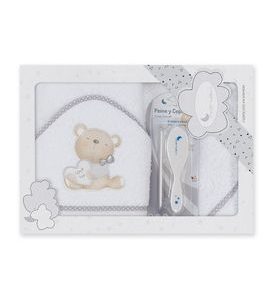 INTERBABY OSUŠKA FROTÉ MEDVÍDEK LOVE + HŘEBEN - BÍLO/ŠEDÁ - OSUŠKY A DĚTSKÉ ŽUPANY - KOUPÁNÍ A ZDRAVÍ