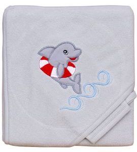 SCARLETT FROTÉ RUČNÍK S KAPUCÍ DELFÍN ŠEDÁ - OSUŠKY A DĚTSKÉ ŽUPANY - KOUPÁNÍ A ZDRAVÍ