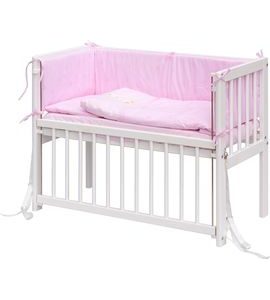 SCARLETT DĚTSKÁ POSTÝLKA BABY BÍLÁ S KOMPLETNÍ VÝBAVOU MÉĎA RŮŽOVÁ 90X41 CM - DŘEVĚNÉ POSTÝLKY - SPINKÁNÍ