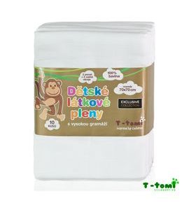 T-TOMI LÁTKOVÉ TETRA PLENY 70X70, SADA 10 KS, BÍLÉ - EXCLUSIVE COLLECTION - LÁTKOVÉ PLENY SKLÁDANÉ - PŘEBALOVÁNÍ