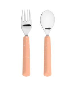 LÄSSIG CUTLERY WITH SILICONE HANDLE 2PCS APRICOT - LŽIČKY A PŘÍBORY - KRMENÍ