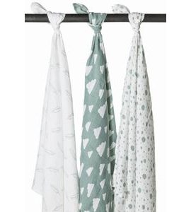 MEYCO PLENY 3-BALENÍ FEATHERS-CLOUDS-DOTS STONE GREEN/WHITE - ZAVINOVACÍ PLENY / OSUŠKY VELKÉ - PŘEBALOVÁNÍ