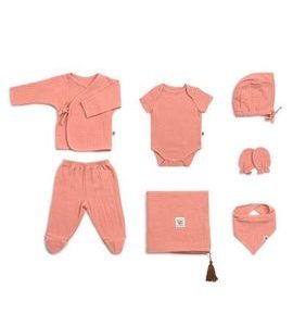 FUNNABABY MUŠELÍNOVÝ NOVOROZENECKÝ SET 8 DÍLNÝ CORAL PINK VEL. 0 - 3 M. - SOUPRAVY - PRO DĚTI