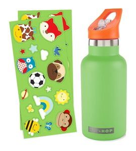 SKIP HOP LÁHEV SE SLÁMKOU NEREZOVÁ S NÁLEPKAMI CANTEEN MODRÁ 380 ML, 4R+ - SPORTOVNÍ LAHVE - KRMENÍ