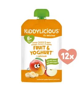 KIDDYLICIOUS OVOCNÁ KAPSIČKA S MANGEM, BANÁNEM, JABLKEM A JOGURTEM (12X100G) - KAPSIČKY - KRMENÍ
