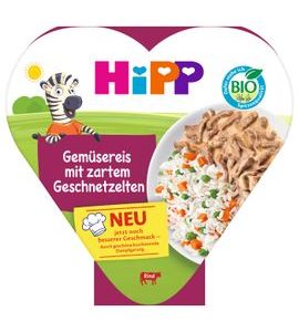 HIPP BIO RÝŽE SE ZELENINOU A HRÁŠKEM A JEMNĚ NAKRÁJENÝM HOVĚZÍM MASEM 250 G - EXPIRACE 30.10.2026 - MASO/ZELENINA - KRMENÍ