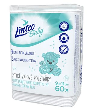 LINTEO BABY Dětské vatové čistící polštářky 9x11cm 60ks 100% BIODEGRADABLE