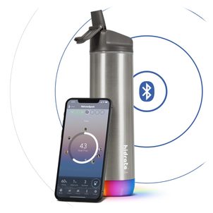 HidrateSpark – nerezová chytrá lahev s brčkem, 620 ml, Bluetooth tracker, nerezová