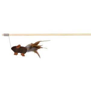 Trixie Dřevěná udice s plyšovou myší a peřím 50 cm