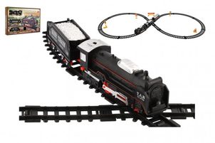 Teddies Vlak/Lokomotiva + 2 vagóny s kolejemi 23ks plast na baterie se světlem v krabici 36x25x5cm