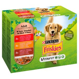 Friskies ADULT Dog multipack 12x100g hovězí/kuře/jehněčí ve šťávě