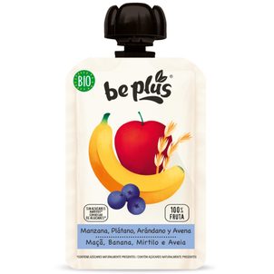 BePlus Ovocné pyré jablko banán borůvky oves BIO 100 g