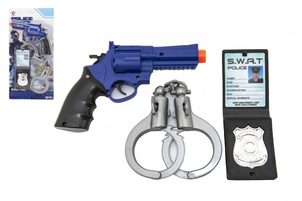 Teddies Policejní sada plast pistole klapací 18x13cm + pouta + odznak na kartě 18x38x4cm