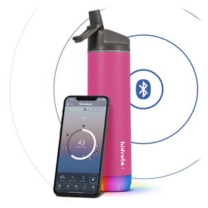 HidrateSpark – nerezová chytrá lahev s brčkem, 620 ml, Bluetooth tracker, růžová