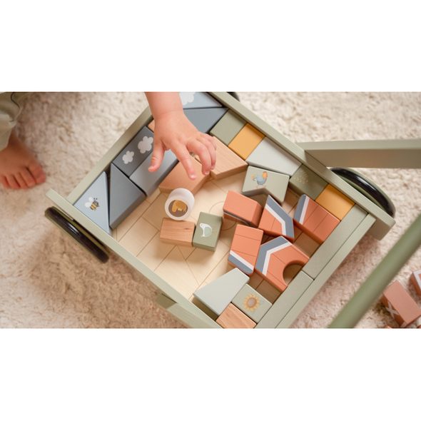 LITTLE DUTCH VOZÍČEK S KOSTKAMI DŘEVĚNÝ FARMA - DŘEVĚNÉ HRAČKY - PRO DĚTI