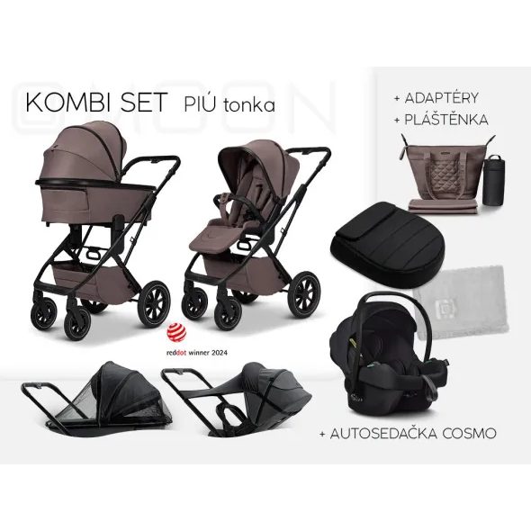 MOON PIÚ KOMBI SET BLACK MATT - TONKA - KOMBINACE S PŘÍSLUŠENSTVÍM - KOČÁRKY A PŘÍSLUŠENSTVÍ