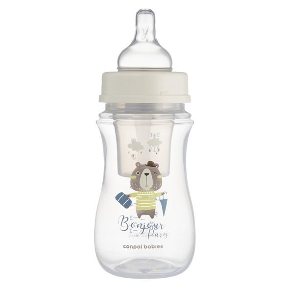 CANPOL BABIES LAHEV SE ŠIROKÝM HRDLEM BONJOUR PARIS 240ML MODRÁ - KOJENECKÉ LAHVE - KRMENÍ