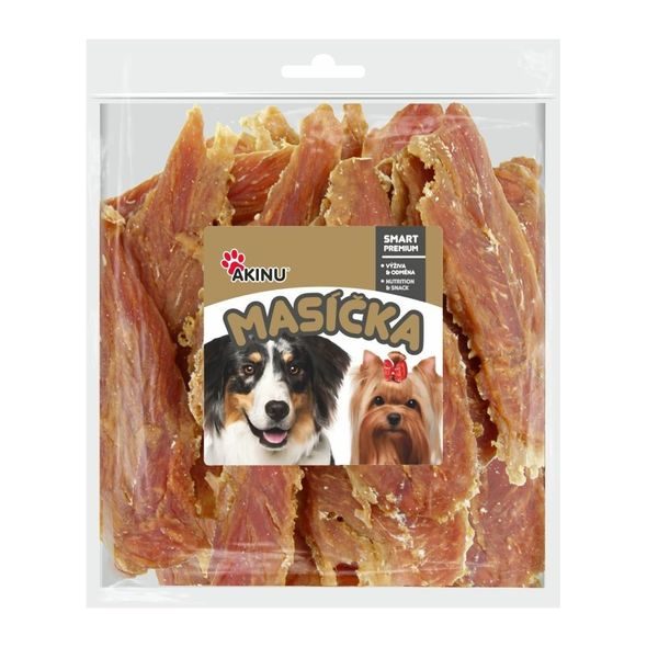 AKINU MASÍČKA KUŘECÍ MASO JERKY 300 G - SUŠENÉ PAMLSKY PRO PSY - CHOVATELSKÉ POTŘEBY MALVÍKZOO