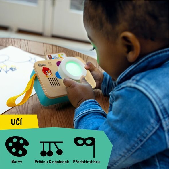 BABY EINSTEIN HRAČKA INTERAKTIVNÍ SE ZVUKEM FOTOAPARÁT HAPE 6M+ - MOTORICKÉ A HUDEBNÍ - PRO DĚTI