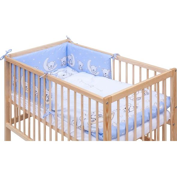 SCARLETT DĚTSKÁ POSTÝLKA S KOMPLETNÍ VÝBAVOU SCARLETT 120 X 60 CM - TORO - MODRÁ - DŘEVĚNÉ POSTÝLKY - SPINKÁNÍ