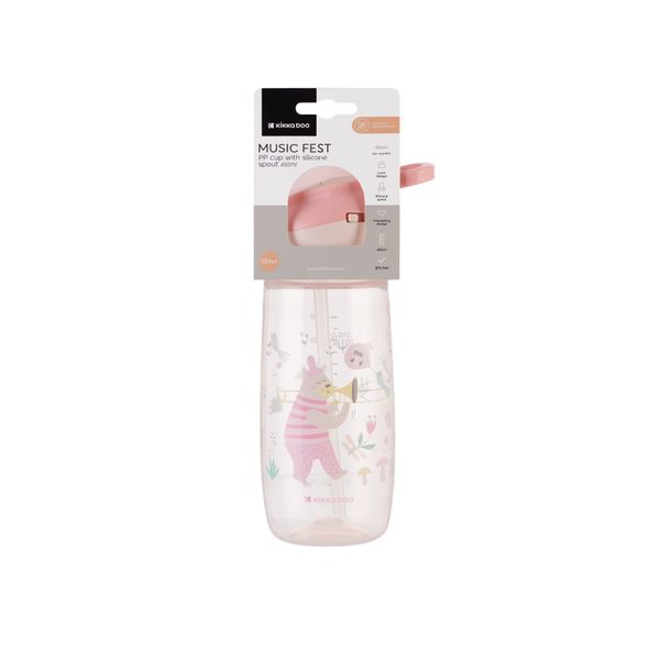 KIKKABOO HRNEK SE SILIKONOVÝM PÍTKEM 450ML 12M+ MUSIC FEST PINK - DĚTSKÉ HRNEČKY - KRMENÍ