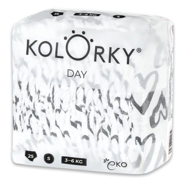 KOLORKY DAY SRDCE S (3-6 KG) 25 KS JEDNORÁZOVÉ EKO PLENKY - JEDNORÁZOVÉ PLENY - PŘEBALOVÁNÍ