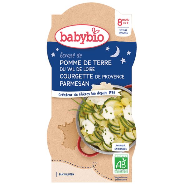 BABYBIO BRAMBORY S CUKETOU, CRÈME FRAICHE A PARMEZÁNEM 2X200 G - MASO/ZELENINA - KRMENÍ