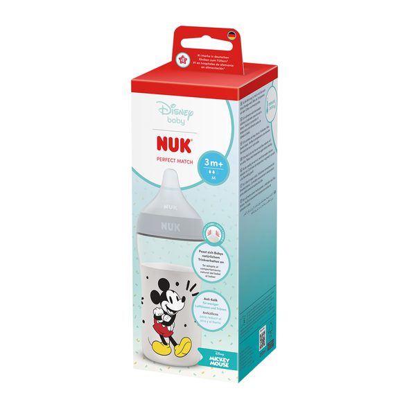 NUK PERFECT MATCH LÁHEV S KONTROLOU TEPLOTY DISNEY MICKEY GREY 260ML - KOJENECKÉ LAHVE - KRMENÍ