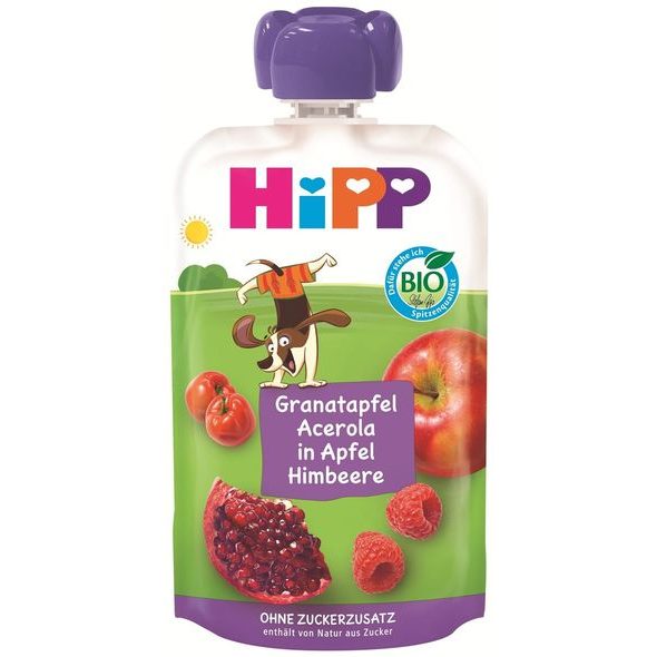 HIPP BIO JABLKO / MALINY / GRANÁTOVÉ JABLKO / ACEROLA 100 G - OVOCE/DEZERTY - KRMENÍ