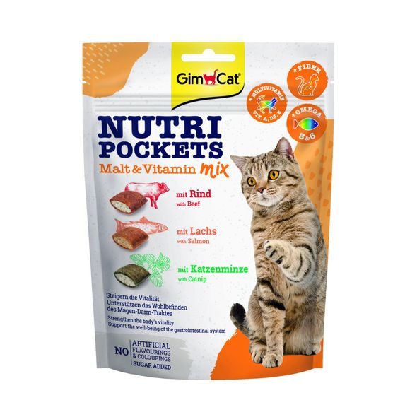 GIMBORN GIMCAT NUTRI POCKETS MALT & VITAMIN MIX 150 G - DENTÁLNÍ PAMLSKY PRO KOČKY - CHOVATELSKÉ POTŘEBY MALVÍKZOO